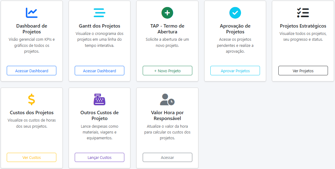 Tela do sistema de Portfólio de Projetos